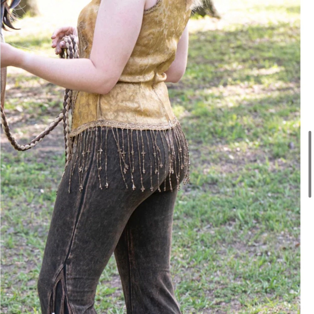 PAT DAHNKE Corset With Fringe tassels Antiqued Bronze Sz M